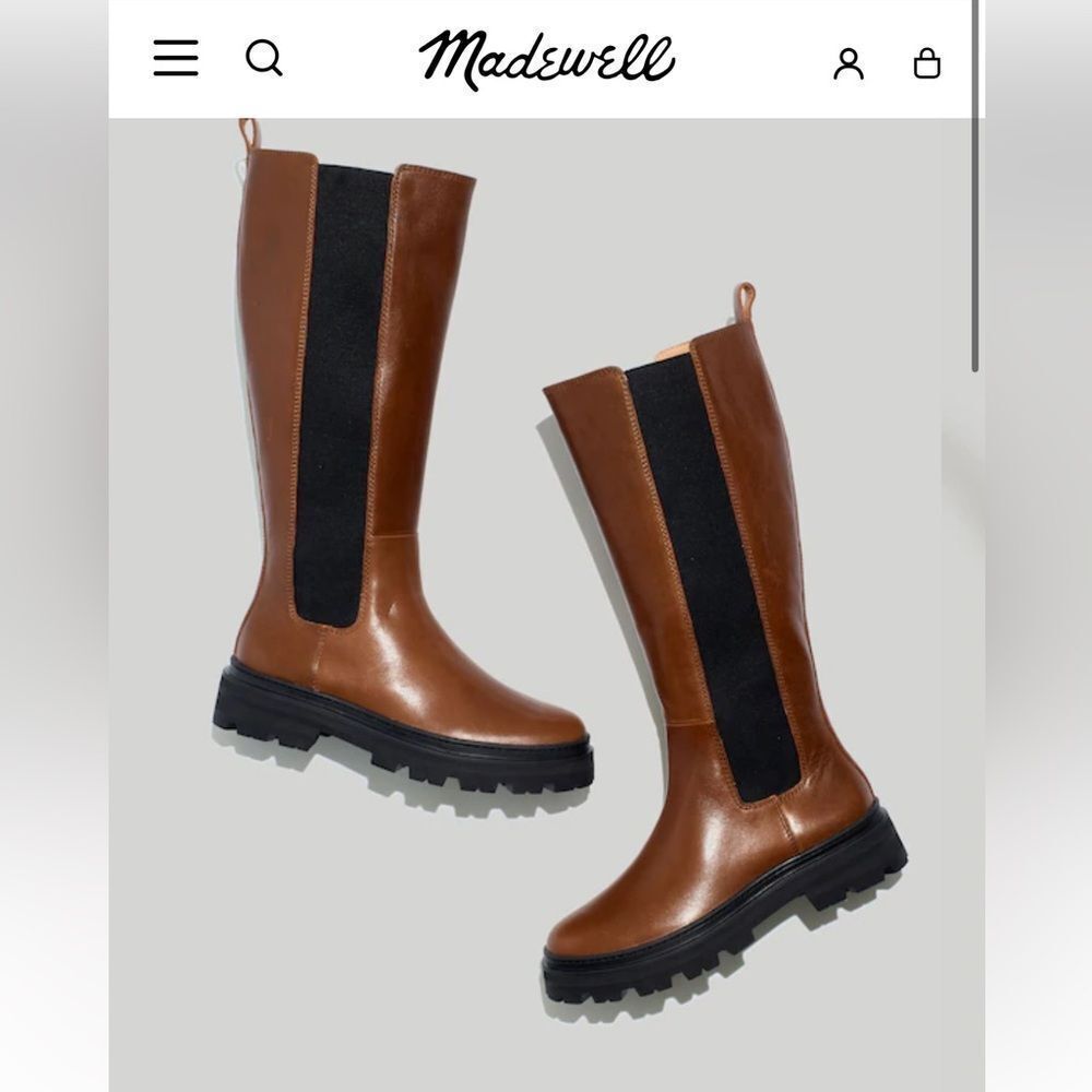 NWOT Madewell “The Poppy” Leather Knee-High Chunky Lug Sole Heel Boots Size 7